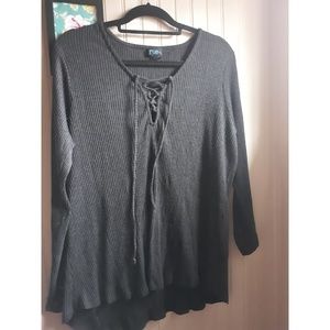 Lace up ribbed long sleeve